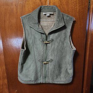 Women's Large Petals Green Sherpa Lined Full Zip Vest